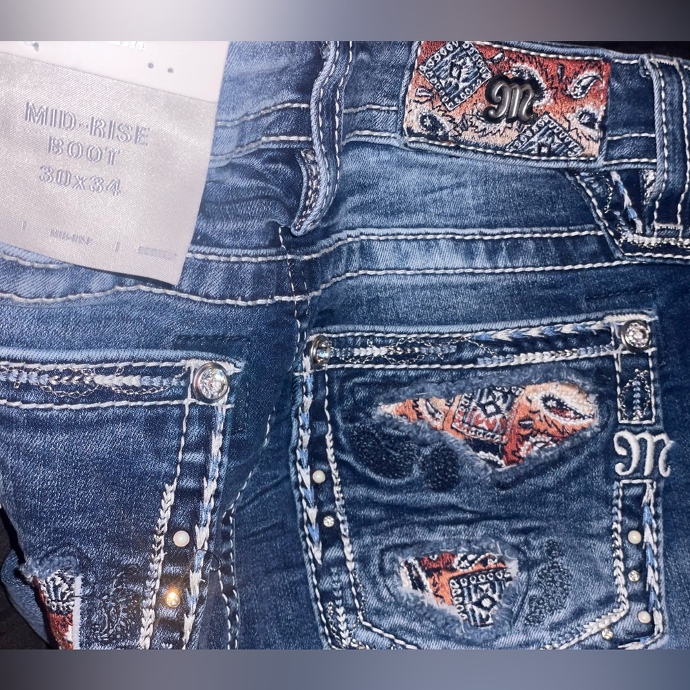 Mid-Rise Boot Embroidered Jeweled Miss Me Jeans